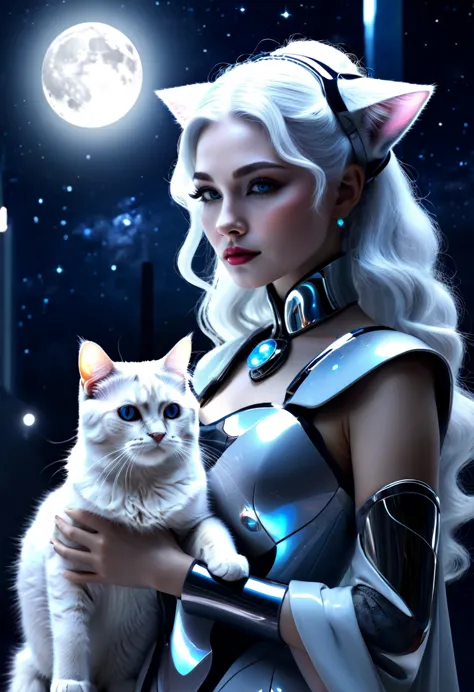 beautiful neofuturistic woman, granny cat, lady moonlight, same ol’ mistakes, —ar 9:16