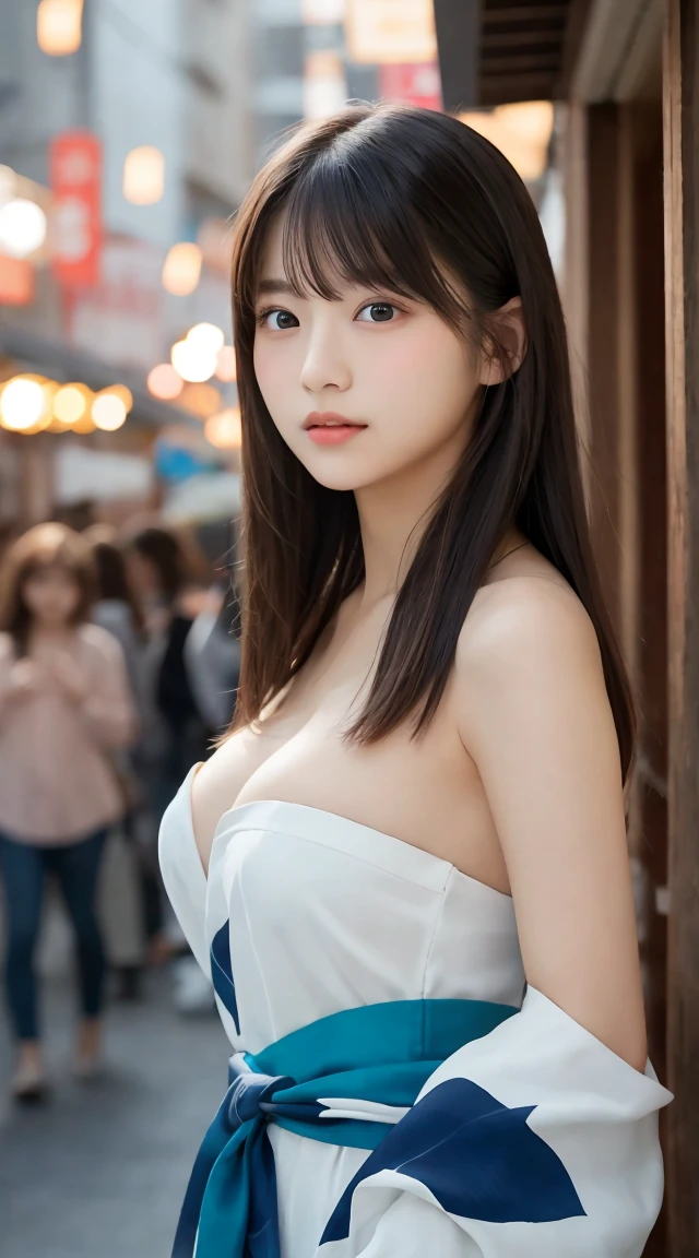 Tabletop、masterpiece、One Girl、(Face close-up、Cowboy Shot)、Front view from the front、Japanese、Very young and pretty woman、(The cutest girl in the world)、15-year-old student、Makes your face smaller、Big ample breasts、Attractive person、Super cute face、Glossy Lips、Double eyelids on both eyes、 Natural Makeup、Long eyelashes、Black Hair、Asymmetrical Bangs、Center image、8k resolution、Advanced Details、Detailed hairstyle、Detailed face、Great cinema lighting、Vibrant、Ultra-realistic、Perfect limbs、Perfect Anatomy、Against the background of fireworks、Wearing a yukata、View from the waist up、