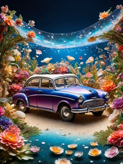 paper cut car, news, milky way, transparent, the wind blows the flowers, flash, spark, extraordinary, rich and colorful, amazing...