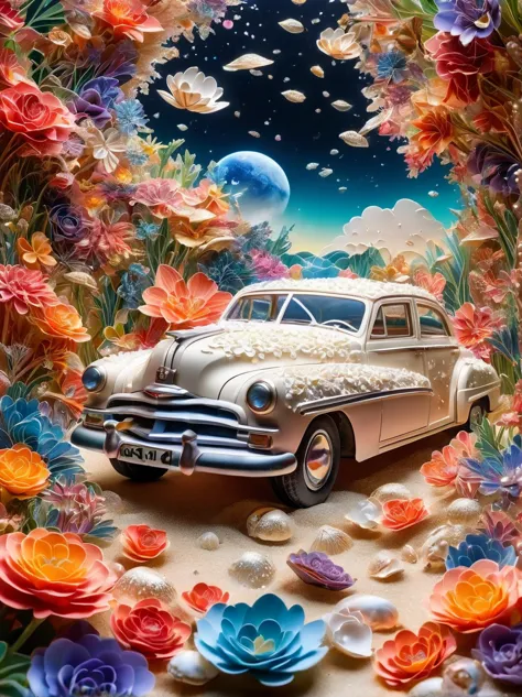 paper cut car, news, milky way, transparent, the wind blows the flowers, flash, spark, extraordinary, rich and colorful, amazing...