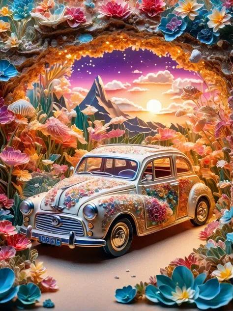 paper cut car, news, milky way, transparent, the wind blows the flowers, flash, spark, extraordinary, rich and colorful, amazing...