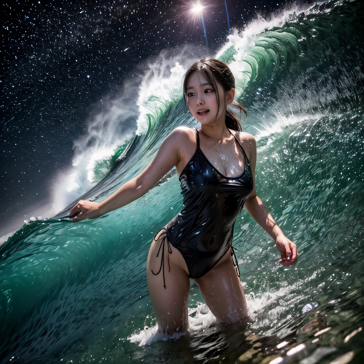 (ZoomedOut:1.28, Wide-shot) ZoomLayer (Epic photo of surfer magazine:1.37). (Full of Water, Everything Wetted:1.4) WetHair (extremely detailed Cute Girl in RED)(SparklingHighlights:1.28), Dynamic Joyful Expressions LifeLike Rendering (ManoErina:1.0) . Overflowing Gigantic Sideboob (Clearly Visible Beautiful Breast to Buttocks Line) Tiny and Roundly Butt, Detailed wet clothing texture, (Sloppy Surfboard:-1.2) Riding on waves, Sparkling water, TyndallEffect(Starry Water Particles:1.32), Whole Body proportions and all limbs are anatomically accurate