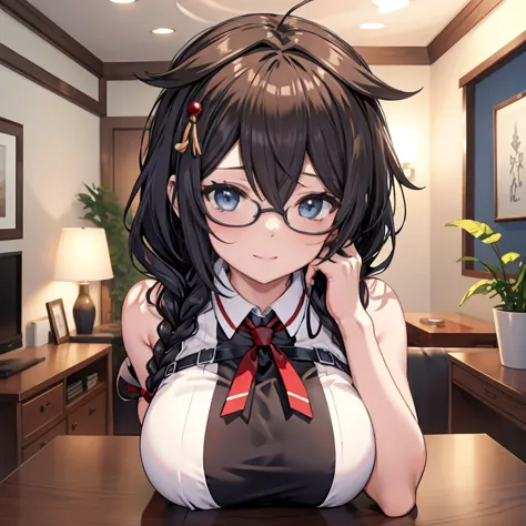 shigure kai 3 kancolle sleeveless high school girl　blazer　glasses　 braids 8k high resolution very detailed eyes very detailed fa...