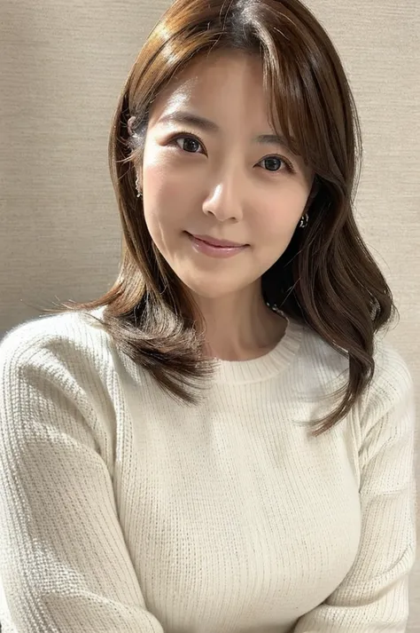 ((highest quality)), ((masterpiece)), (detailed),perfect face,japanese,mature woman,upper body,white sweater