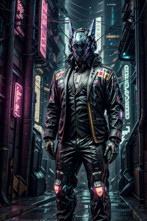 male, (muscular, full nude, only glowing cyberpunk future helmet, business suit, casual suit,)  realistic,