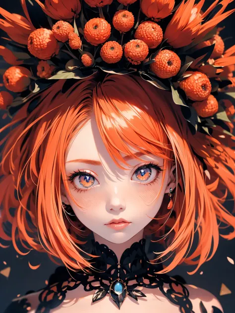 (embarrased), red hair, hair orange, weriart style, 1 girl, blush, full body, highly-detailed eyes, hires, clavicle, dress with ...