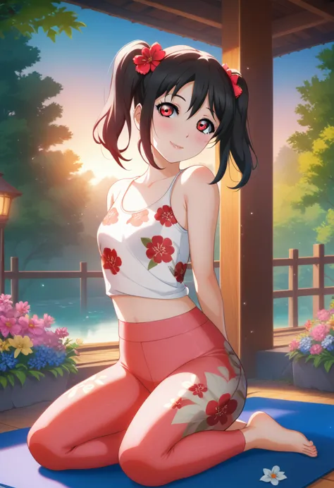 masterpiece, best quality,yazawa nico, black hair, twintails, red eyes, clavicle, volumetric lighting, illustration, beautiful, ...