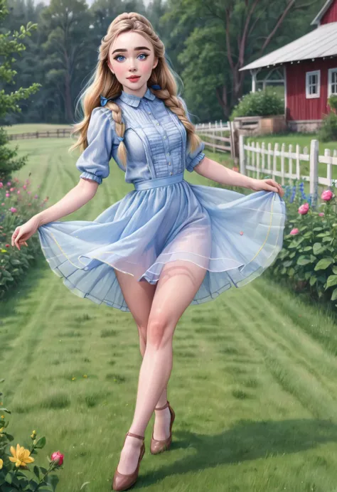 a colored pencil sketch of a beautiful swedish farm wife. crystal blue eyes. rosy complexion. full lips. sabrina carpenter. sude...