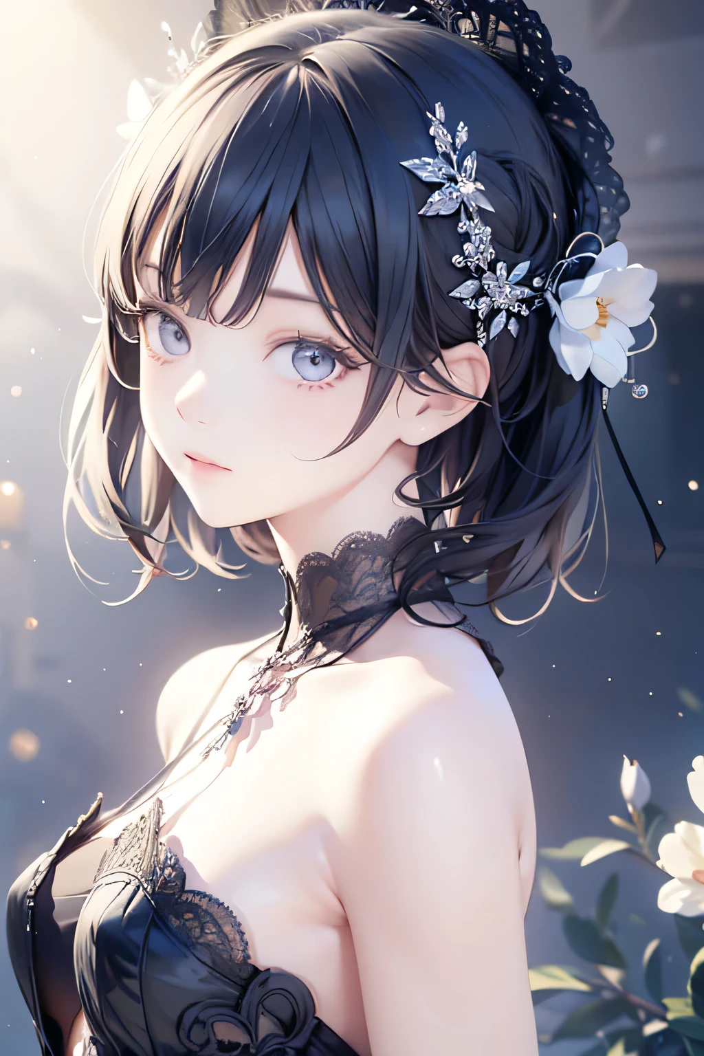 {masterpiece},{Highest quality},{One girl}, cute, wonderful, Beautiful attention to detail, Iris, short hair, Black Hair,In detail,Depth of written boundary,Highly detailed CG,original, Highly detailed wallpaper,Upper Body, View your viewers