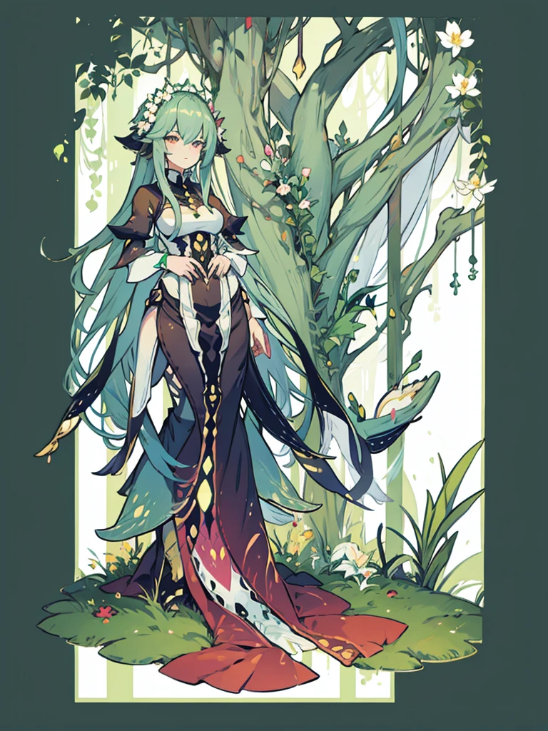 Plant lady, flowers clothes, monster girl, flowers, full body