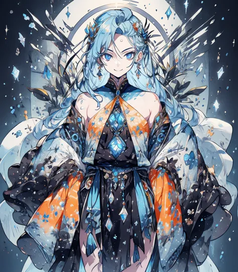 masterpiece, super high quality, ( 非常にdetailedなオリジナルイラスト),1 person,ice princess,around the ice, frosty theme,( 輝く黄colorい目:1.2), ...