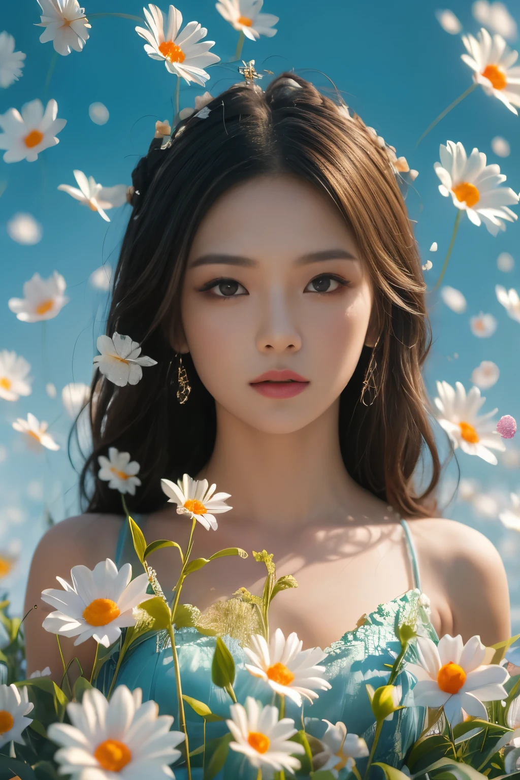 Sense of ambience,portrait,photography,girls in the garden,thousand flower glass style,meteor,butterfly,sword,(best quality, 4K, high resolution, masterpiece:1.2),bright colors,detailed flowers,sparkling glass,charming patterns,delicate petals,glowing sword hilt,ethereal light,complex blades,rotating stars,charming atmosphere,