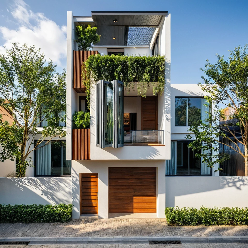 real photos de casas con balcones y balcones., idea houses, architectural ideas, architectural drawings, home designs, real photos, light, beautiful plants, gray aluminum glass doors , interior light, Stand out, 8k.