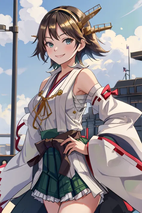 highest quality, masterpiece, high resolution, alone, {mount hiei_fleet collection:1.15}, オレンジ色hair, hairband, headgear, non-tra...