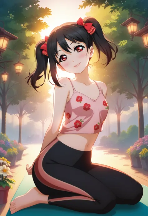 masterpiece, best quality,yazawa nico, black hair, twintails, red eyes, clavicle, volumetric lighting, illustration, beautiful, ...