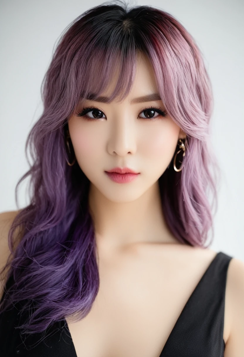 (32K) 16K, 8k, 4K, 非常に美Shii顔, Small Mouth, Lip biting makeup, female々Shii, Purple Hair, Purple eyes, High resolution, perfection. Portraiture.