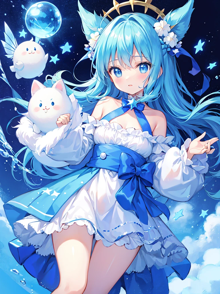 Absurd、Unreal、Mascot character、Blue and white star fairy、Fluffy, round and cute