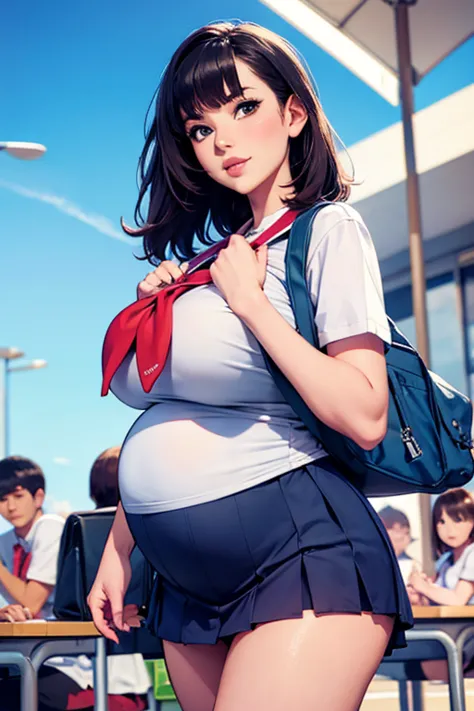 Girl,Pregnant women,chibi, Primary school students,school bag,Short sleeve, biggest breast 