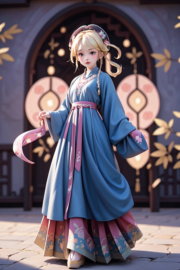 an epic colorful book cover of a 20th century young Blonde 20 year old Swedish witch, green eyes, transported in Tang Dynasty times in ancient China, European face, Tang dynasty clothes, wearing colorful red hanfu, neutral expression, holding a shining magic book, in a palace room, masterpiece, best quality, trending on artstation, intricate details, eerie magical atmosphere, sparkles, epic background, Chinese palace in the background