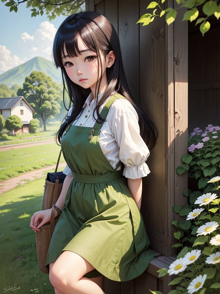 Picturesque countryside, There is a fascinating oil painting depicting Shizuka, A lovely country girl. She is depicted in a beautiful meadow, Surrounded by the tranquil beauty of a rustic farm. Shizuka is wearing a nice outfit., She wears a stunning suspender dress that perfectly captures the essence of the rural lifestyle..

This oil painting is、The vivid colors and detailed brushwork express an idyllic landscape.。. Shizuka&#39;s presence exudes a healthy, innocent charm., Surrounded by blooming flowers and lush greenery. Her outfit, Suspenders and playful design, Young Painting々add new energy.

The overall composition exudes a sense of tranquility and simplicity., Capturing the essence of Shizuka&#39;s countryside and natural beauty as a country girl. This painting is、Immerse the viewer in the peaceful atmosphere of a rural landscape。, Appreciate both the artist&#39;s technique and Shizuka&#39;s timeless charm.