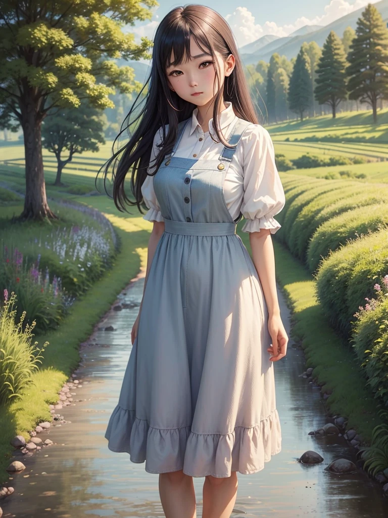 Picturesque countryside, There is a fascinating oil painting depicting Shizuka, A lovely country girl. She is depicted in a beautiful meadow, Surrounded by the tranquil beauty of a rustic farm. Shizuka is wearing a nice outfit., She wears a stunning suspender dress that perfectly captures the essence of the rural lifestyle..

This oil painting is、The vivid colors and detailed brushwork express an idyllic landscape.。. Shizuka&#39;s presence exudes a healthy, innocent charm., Surrounded by blooming flowers and lush greenery. Her outfit, Suspenders and playful design, Young Painting々add new energy.

The overall composition exudes a sense of tranquility and simplicity., Capturing the essence of Shizuka&#39;s countryside and natural beauty as a country girl. This painting is、Immerse the viewer in the peaceful atmosphere of a rural landscape。, Appreciate both the artist&#39;s technique and Shizuka&#39;s timeless charm.