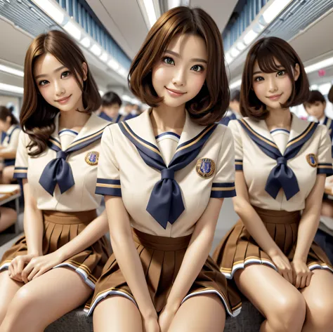 (best quality, masterpiece:1.5), (ultra-detailed, realistic:1.37),4k,(3woman:1.5),japanese,cute,beautiful,(school uniform:1.2),(...