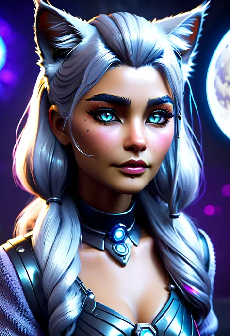 beautiful neofuturistic woman, granny cat, lady moonlight, same ol’ mistakes, highly detailed, highly realistic,  hyper realisti...