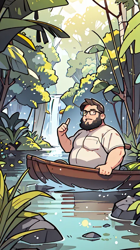 (Little), One boy, beard, Glasses, obesity, expedition, jungle, river, Canoeing, flow, adventure, nature, Unity, Green Canopy, A...