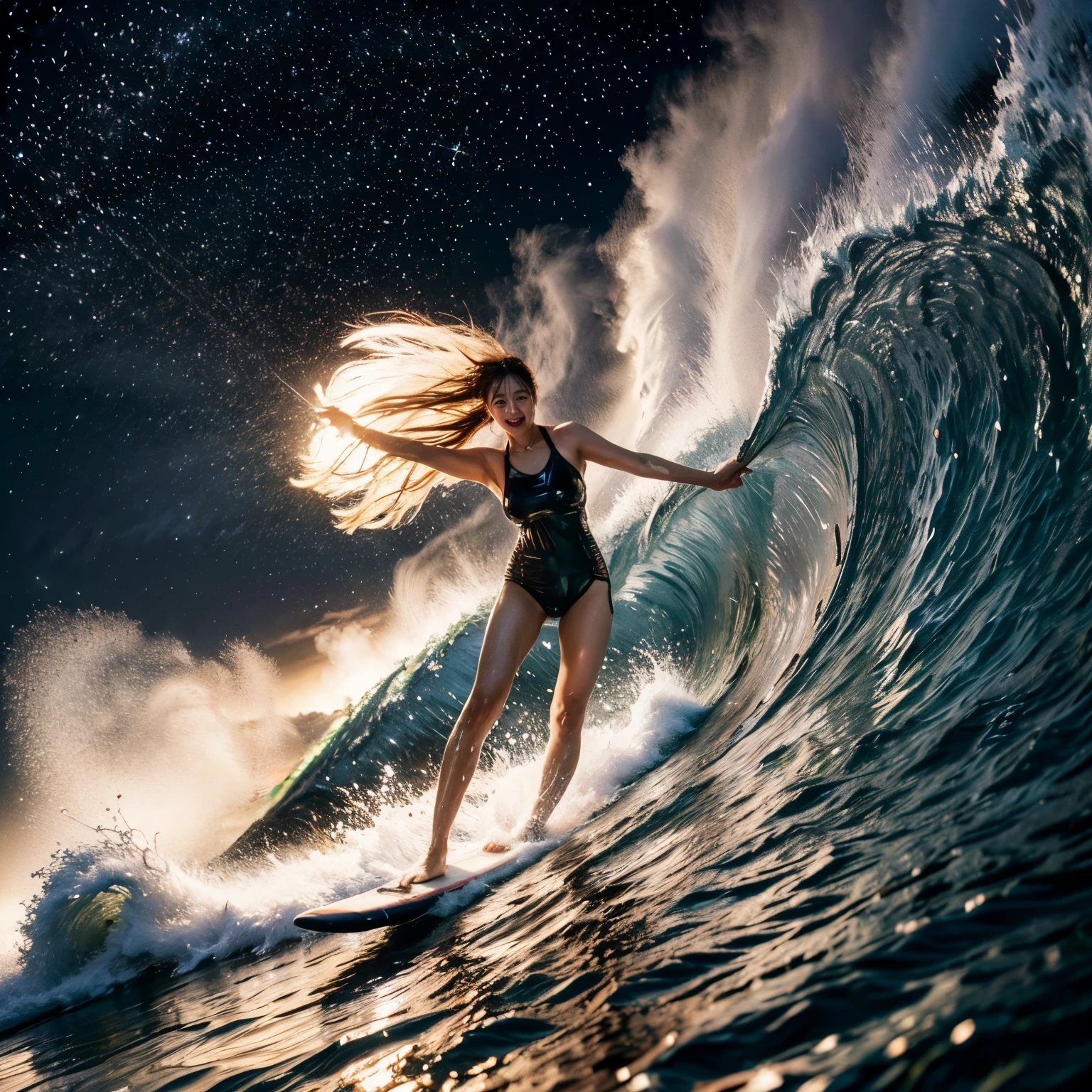 (ZoomedOut:1.28, Wide-shot) ZoomLayer (Epic photo of surfer magazine:1.37). (Full of Water, Everything Wetted:1.4) WetHair (extremely detailed Cute Girl in RED)(SparklingHighlights:1.28), Dynamic Joyful Expressions LifeLike Rendering (ManoErina:1.0) . Overflowing Gigantic Sideboob (Clearly Visible Beautiful Breast to Buttocks Line) Tiny and Roundly Butt, Detailed wet clothing texture, (Sloppy Surfboard:-1.2) Riding on waves, Sparkling water, TyndallEffect(Starry Water Particles:1.32), Whole Body proportions and all limbs are anatomically accurate