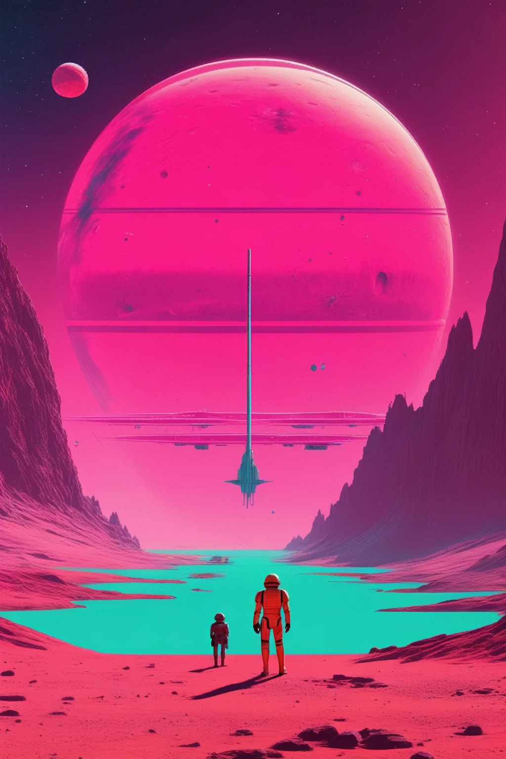 Estilo Christopher Balaskas: a planet from the Star Wars universe in the style of Wes Anderson, with a minimalist synthwave approach