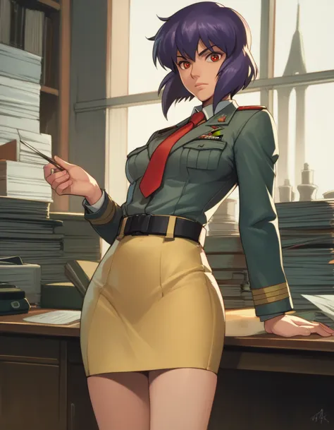 score_9, score_8_up, score_7_up, score_6_up, score_5_up, score_4_up,
kusanagi motoko, military, military uniform, red tie, yello...