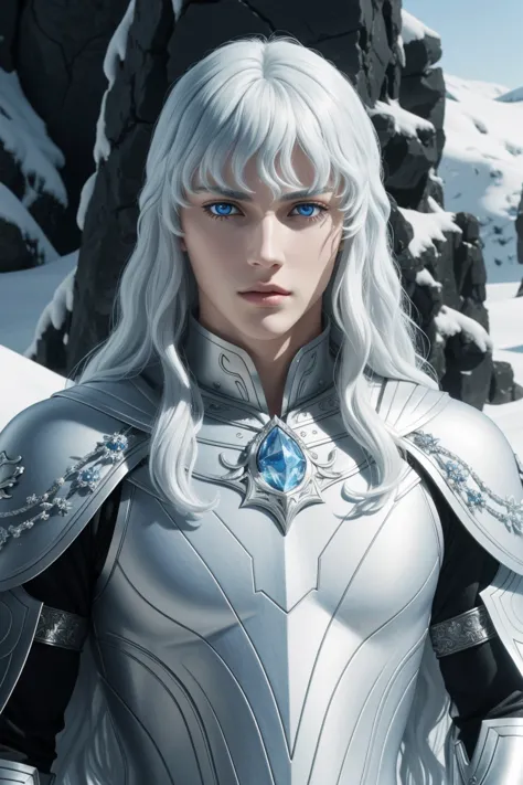 griffith,berserk,male,super beautiful teenager,long hair with white perm,crystal clear blue eyes,beautiful white skin,ultra hd,s...