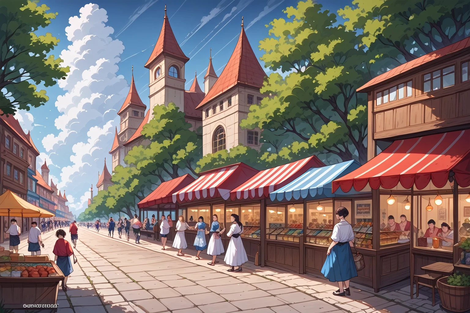 score_9, score_8_up, score_7_up, source_anime,masterpiece, best quality, high resolution, extremely detailed CG, absurdres, highres, fantasy art, In the morning, a market on an old street with all kinds of goods, different styles of buildings, different races of people, busy, chaotic, neondskdrmsxl