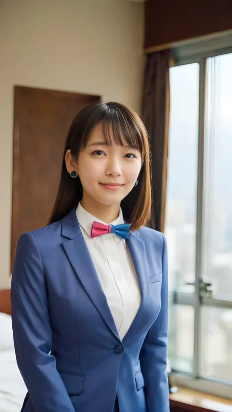 (1 female),beauty,Beautiful Face,smile,(office lady suit:1.4),A dignified appearance,Plump Style,(Saggy breasts:1.3)、(Peeking in...