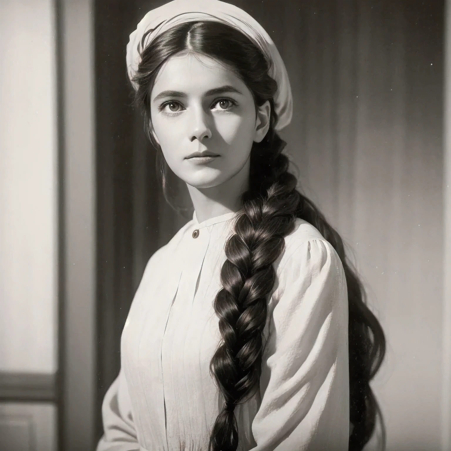 arafed photo of a woman with a braid in her hair, in her early 20s, maria fortuny, marianne collins, nadezhda tikhomirova, photo of young woman, leonora karrington, maria panfilova, anna kovalevskaya, anastasia ovchinnikova, lola dupre, e. h. beatrice blue