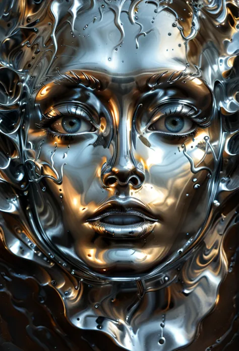 (best quality,4k,8k,highres,masterpiece:1.2),ultra-detailed,(realistic,photorealistic,photo-realistic:1.37),liquid metal face,be...