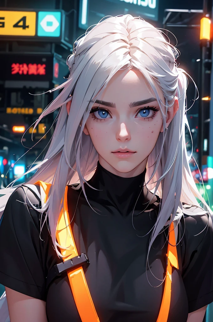 cyberpunk, latex, silver hair, detailed hair, silver eyes,  girl, big breasts, (best quality,4k,8k,highres,masterpiece:1.2),ultra-detailed,(realistic,photorealistic,photo-realistic:1.37),intricate details, cinematic lighting, highly detailed face, extremely detailed eyes and face, beautiful detailed eyes, beautiful detailed lips, longeyelashes, dramatic pose, dynamic action, neon lights, futuristic city, advanced technology, glowing highlights, vivid colors, full body