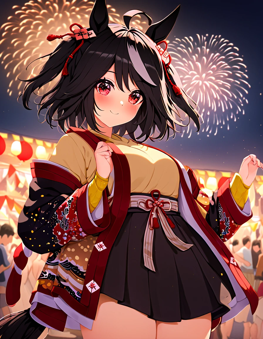 Ultra-high resolution, Highest quality, 8k,Horse Girl,Kitasan Black,Festivals,firework