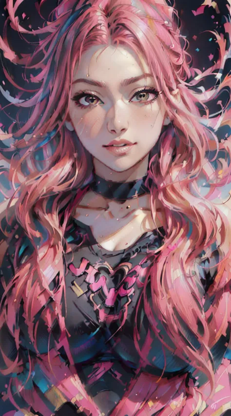 a drawing of a woman with pink hair and a black top, extremely detailed artgerm, style artgerm, artgerm portrait, in the style a...