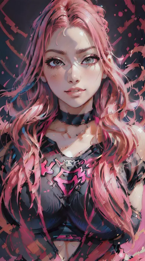a drawing of a woman with pink hair and a black top, extremely detailed artgerm, style artgerm, artgerm portrait, in the style a...