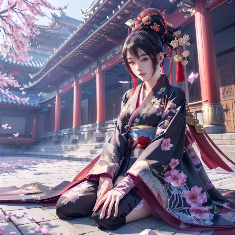 anime girl in kimono outfit sitting on the ground in front of a building, anime style 4 k, palace ， a girl in hanfu, onmyoji detailed art, anime art wallpaper 4 k, anime art wallpaper 4k, best anime 4k konachan wallpaper, anime wallpaper 4k, anime wallpaper 4 k, 4k anime wallpaper