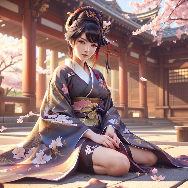 anime girl in kimono outfit sitting on the ground with cherry blossoms, extremely detailed artgerm, ig model | artgerm, style artgerm, artgerm on artstation pixiv, onmyoji detailed art, artwork in the style of guweiz, style of artgerm, artgerm. anime illustration