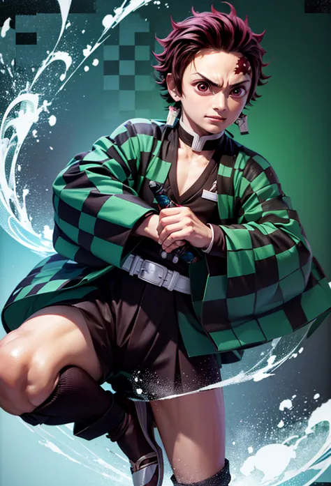 kamado tanjiro,(kimetsu no yaiba),full style,ultra high quality,ultra high resolution,photograph 8k,holding a sword,ultra detail...