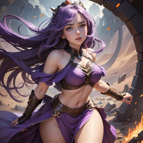 zerg queen beautiful girl: lanlinger, 18 years old, with messy dark purple hair, depicted in an oil painting style. she has a be...