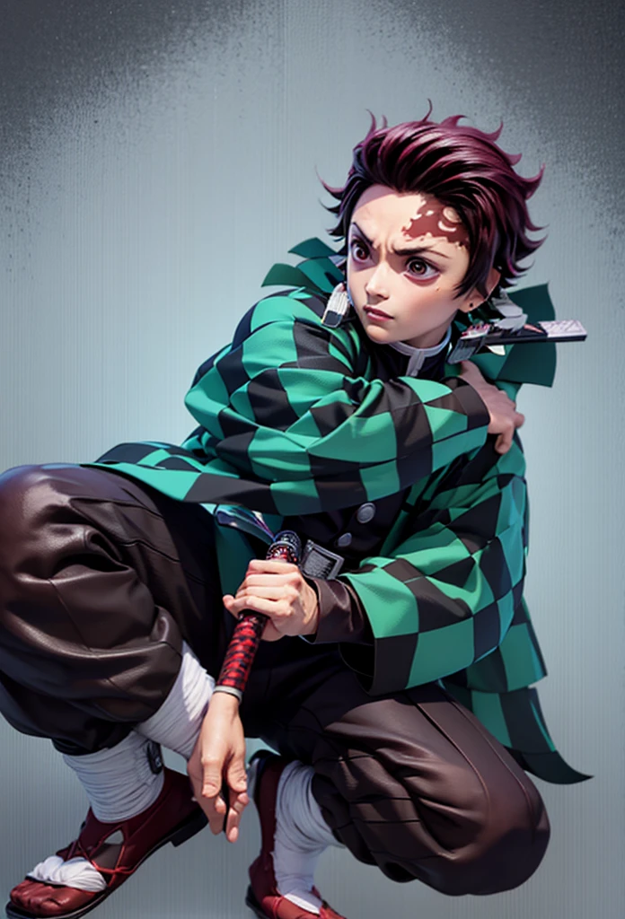 Kamado Tanjiro,(Kimetsu No Yaiba),Full Style,Ultra High Quality,Ultra High Resolution,Photograph 8K,Holding a Sword,Ultra Detailed ,Demon Hunter Outfit