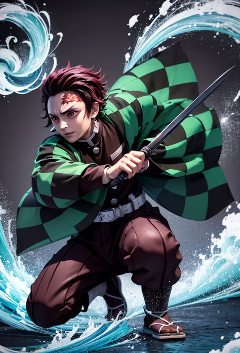 kamado tanjiro,(kimetsu no yaiba),full style,ultra high quality,ultra high resolution,photograph 8k,holding a sword,ultra detail...