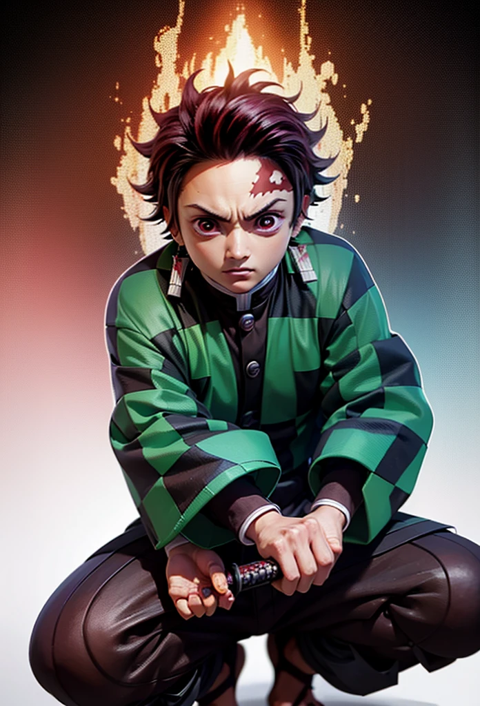 Kamado Tanjiro,(Kimetsu No Yaiba),Full Style,Ultra High Quality,Ultra High Resolution,Photograph 8K,Holding a Sword,Ultra Detailed ,Demon Hunter Suit,Hino Kami Kagura Teknik