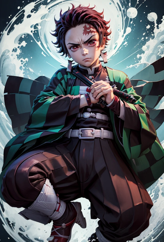 Kamado Tanjiro,(Kimetsu No Yaiba),Full Style,Ultra High Quality,Ultra High Resolution,Photograph 8K,Holding a Sword,One Boy,Ultra Detailed ,Demon Hunter Suit,Hino Kami Kagura Teknik