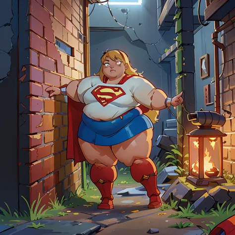 8k, ultra hd, super details, high quality, high resolution. the heroine supergirl, 1 fat girl, looks beautiful in a full-length ...