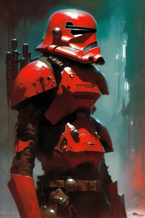 a stormtrooper, concept art, cyberpunk, stranger, fighter, star wars, heavy armor, light weapon, thin waist, large breastplate, ...